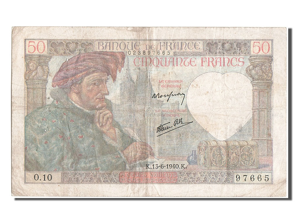 Banknote, France, 50 Francs, 50 F 1940-1942 ''Jacques Coeur'', 1940, 1940-06-13