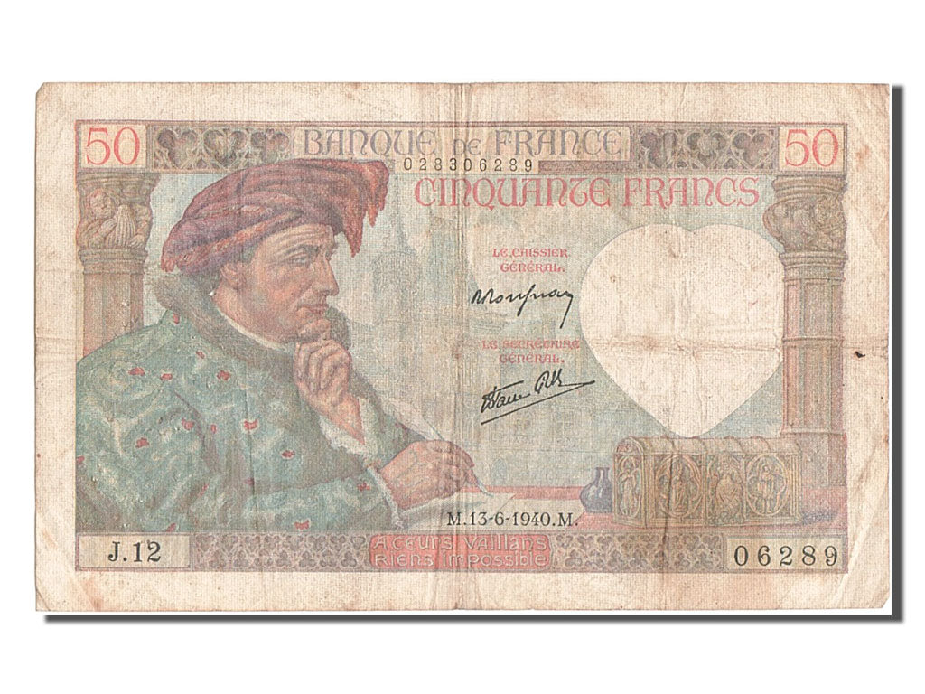 Geldschein, Frankreich, 50 Francs, 50 F 1940-1942 ''Jacques Coeur'', 1940