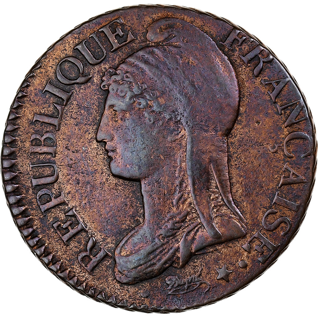 Francia, 5 Centimes, Dupré, AN 8, Geneva, Bronzo, MB+, Gadoury:126a