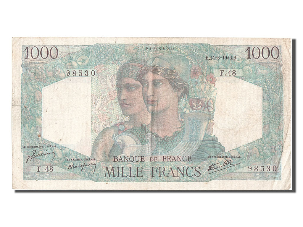 Geldschein, Frankreich, 1000 Francs, 1 000 F 1945-1950 ''Minerve et Hercule''
