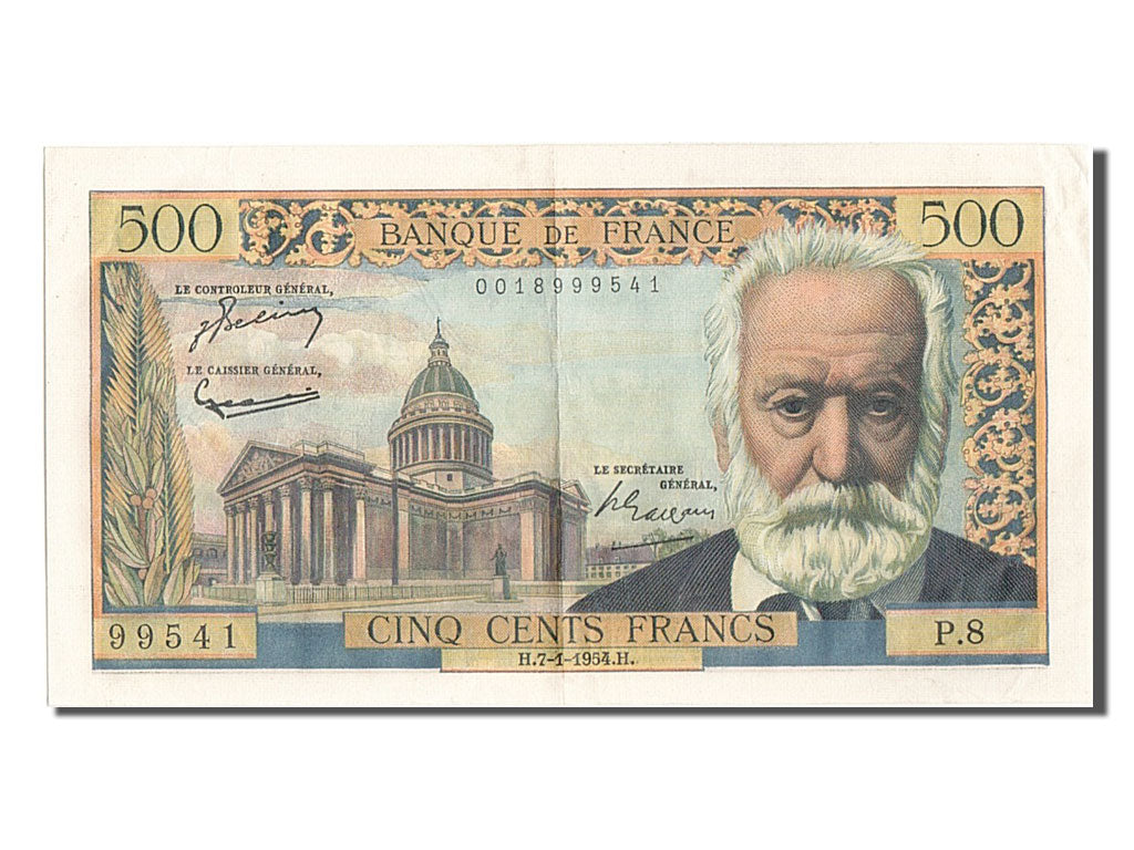 Banknot, Francja, 500 Francs, Victor Hugo, 1954, 1954-01-07, AU(55-58)