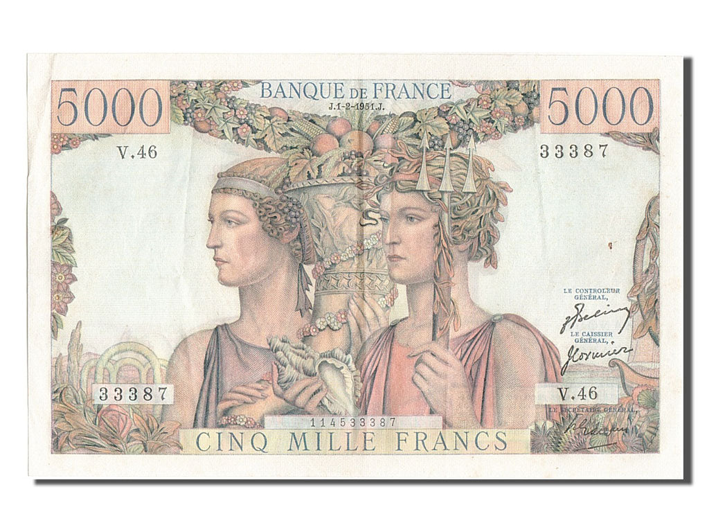 Biljet, Frankrijk, 5000 Francs, 5 000 F 1949-1957 ''Terre et Mer'', 1951