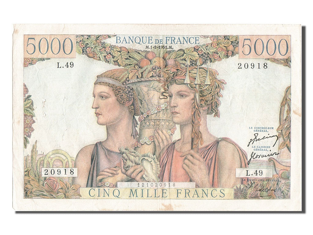Banknote, France, 5000 Francs, 5 000 F 1949-1957 ''Terre et Mer'', 1951