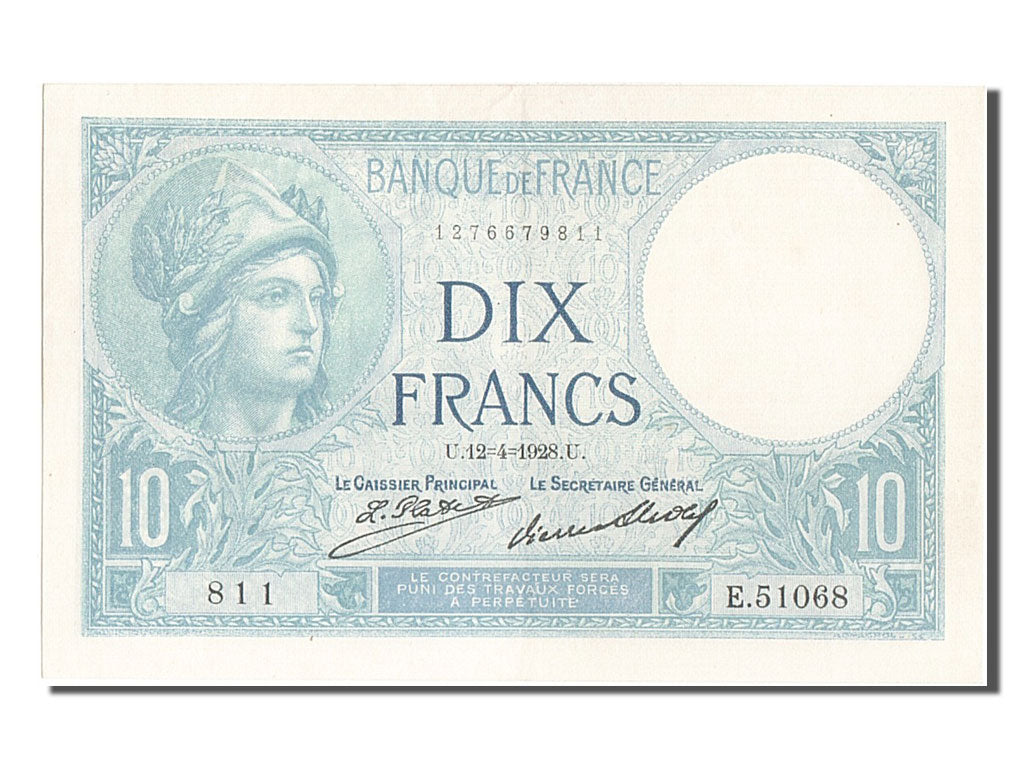 Billet, France, 10 Francs, 10 F 1916-1942 ''Minerve'', 1928, 1928-04-12, SUP+