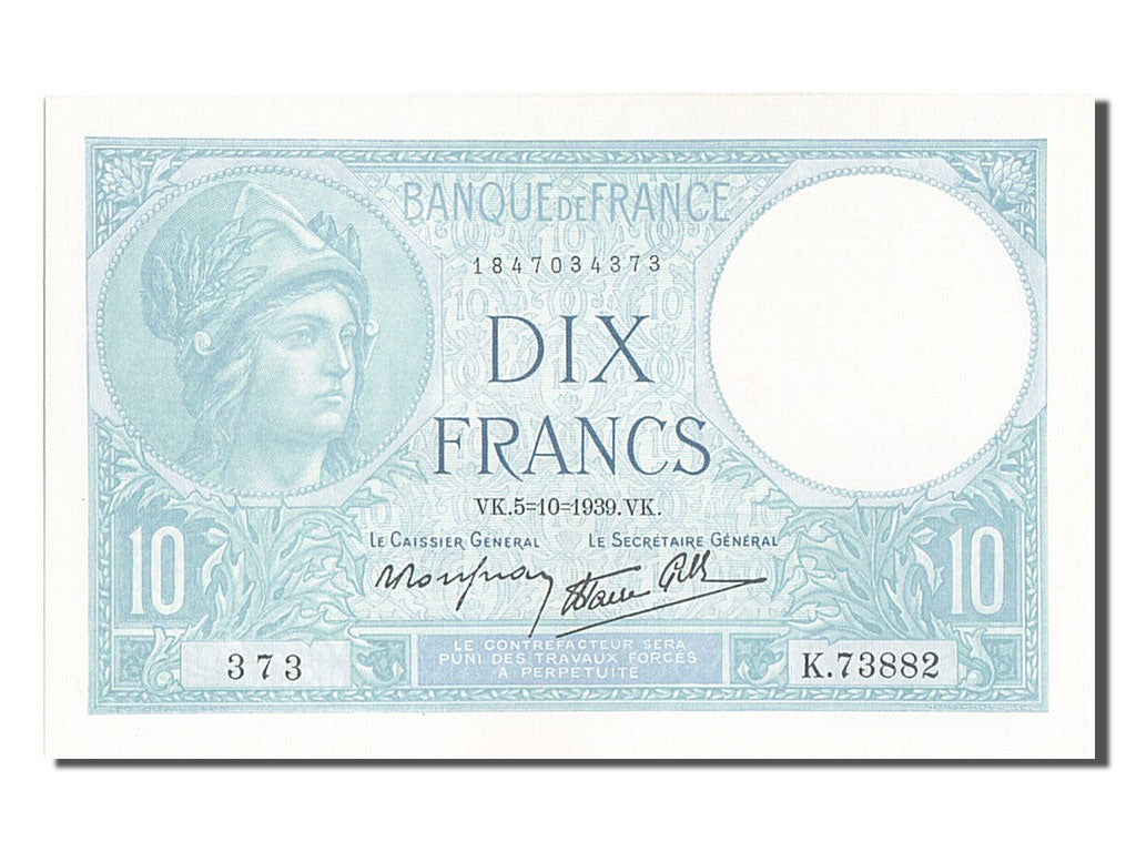 Banknote, France, 10 Francs, 10 F 1916-1942 ''Minerve'', 1939, 1939-10-05