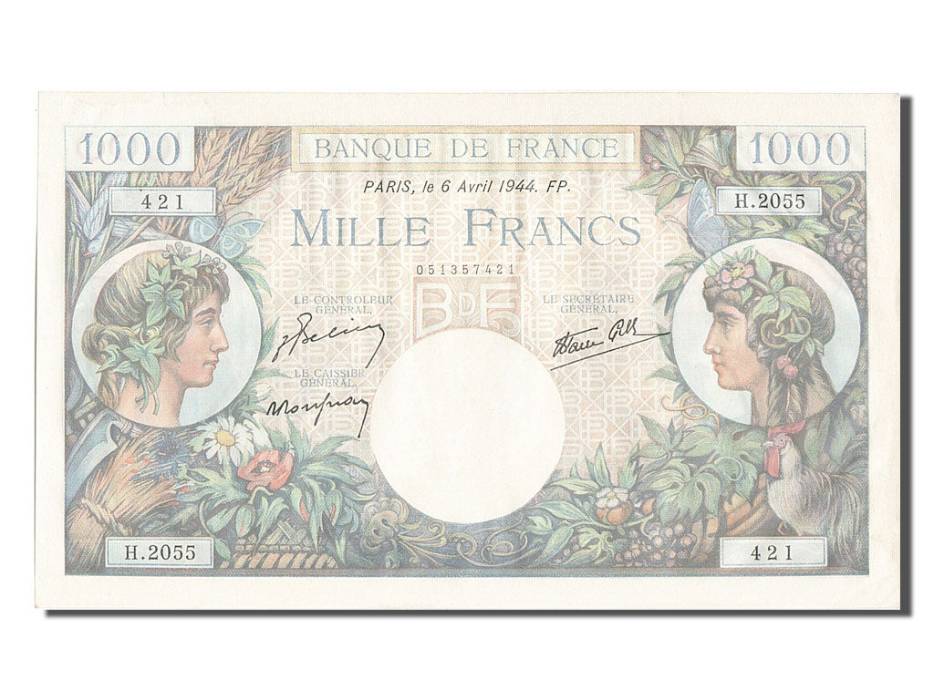 Banknote, France, 1000 Francs, 1 000 F 1940-1944 ''Commerce et Industrie''