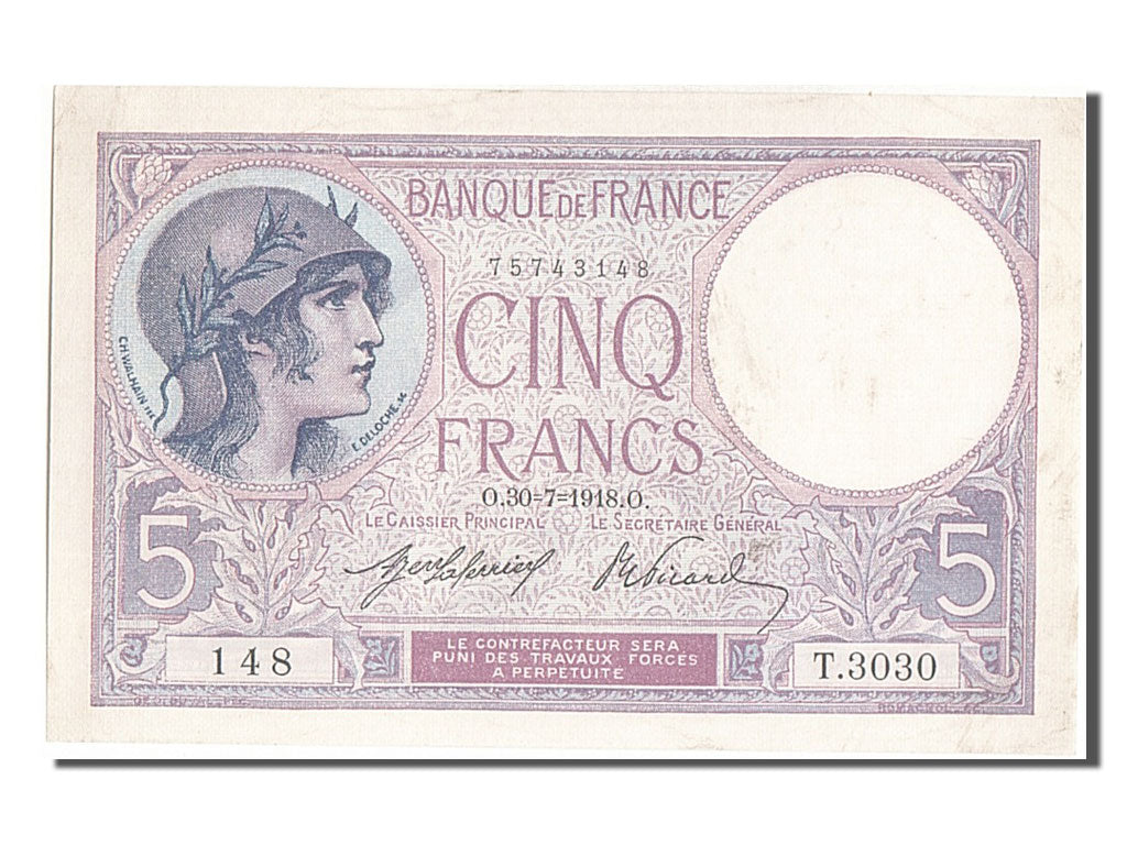 Banconote, Francia, 5 Francs, 5 F 1917-1940 ''Violet'', 1918, 1918-07-30, BB+