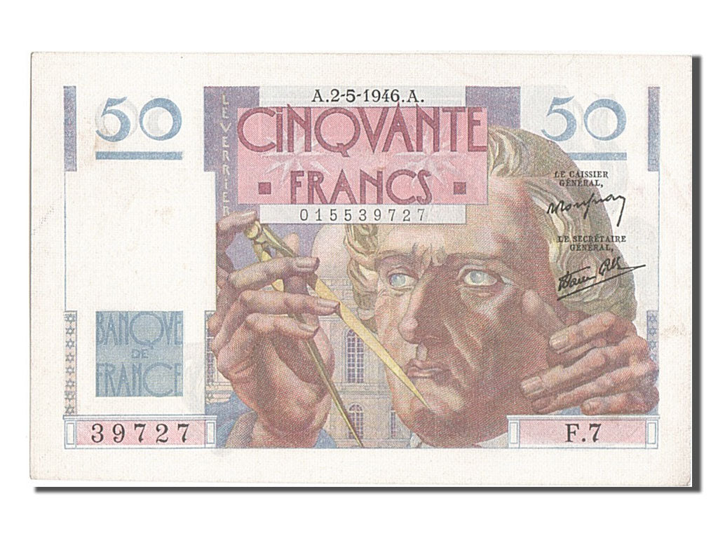 Banknote, France, 50 Francs, 50 F 1946-1951 ''Le Verrier'', 1946, 1946-05-02