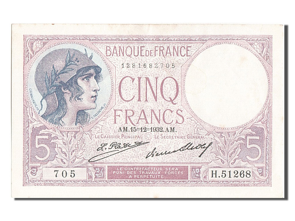 Banknot, Francja, 5 Francs, Violet, 1932, 1932-12-15, AU(50-53), Fayette:3.16