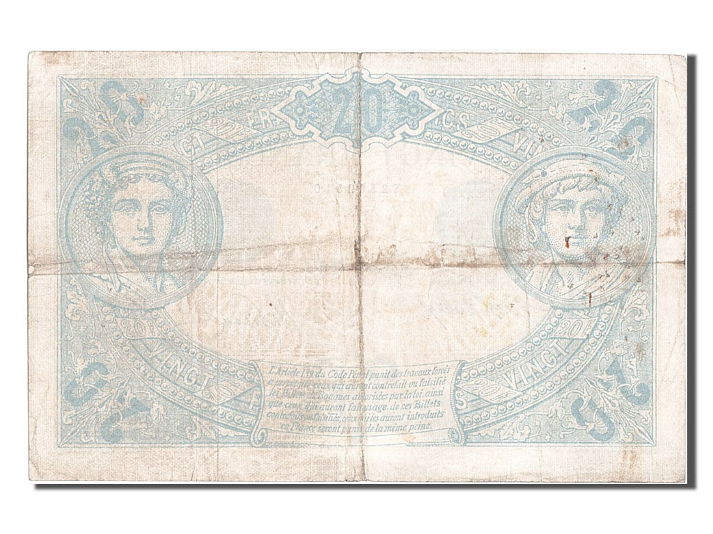 Banconote, Francia, 20 Francs, 20 F 1905-1913 ''Bleu'', 1912, 1912-10-25, BB