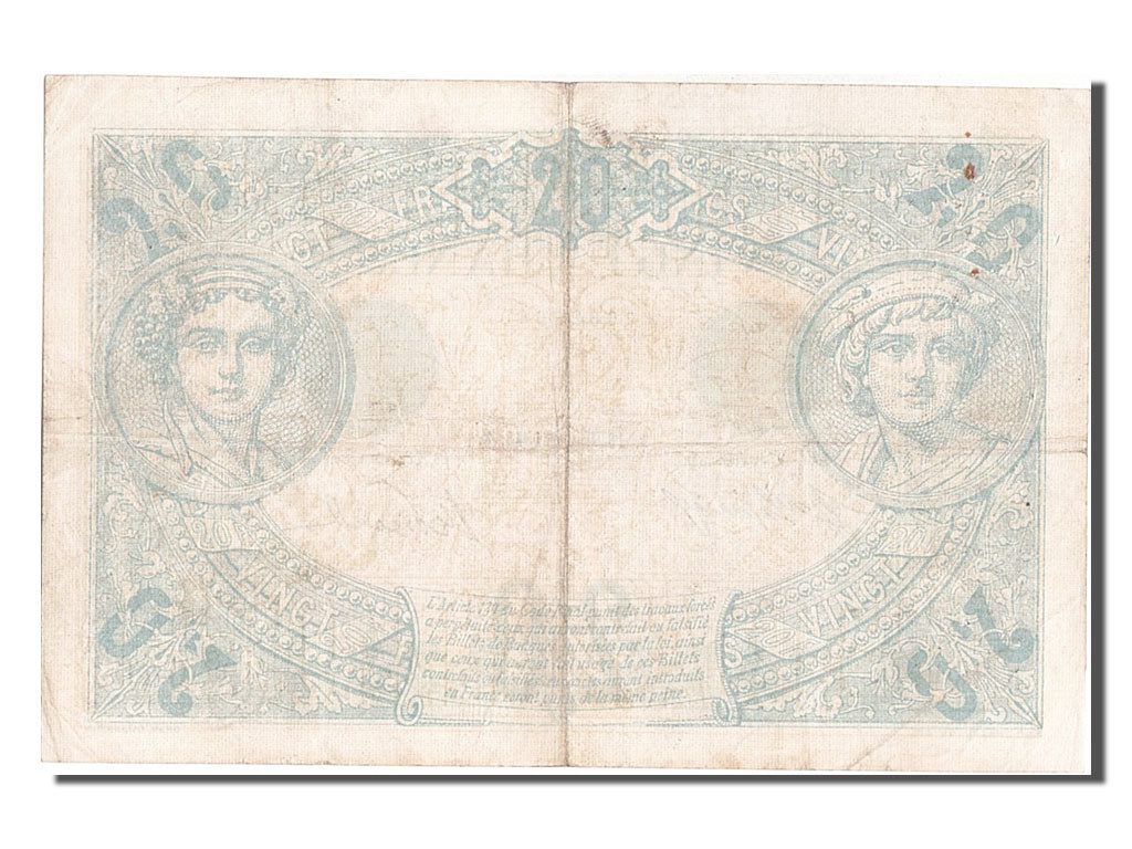 Banconote, Francia, 20 Francs, 20 F 1905-1913 ''Bleu'', 1913, 1913-01-16, BB+