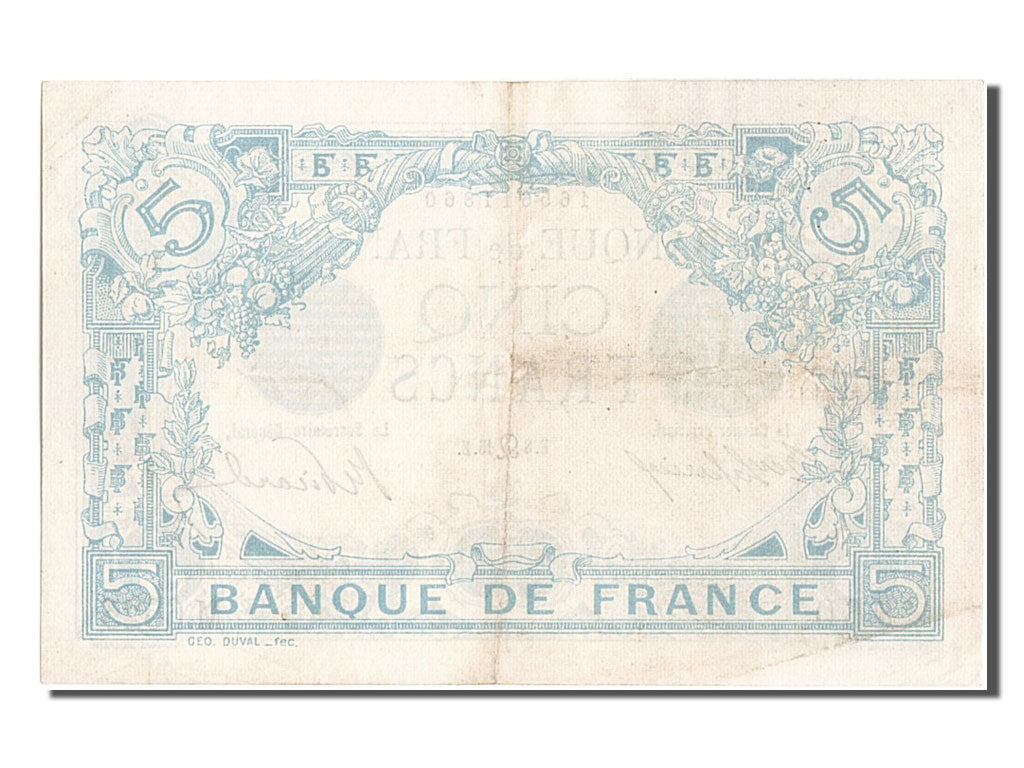 Banknote, France, 5 Francs, 5 F 1912-1917 ''Bleu'', 1915, 1915-07-08, AU(50-53)