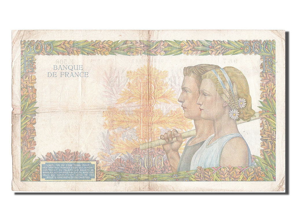 Banknote, France, 500 Francs, 500 F 1940-1944 ''La Paix'', 1940, 1940-06-20