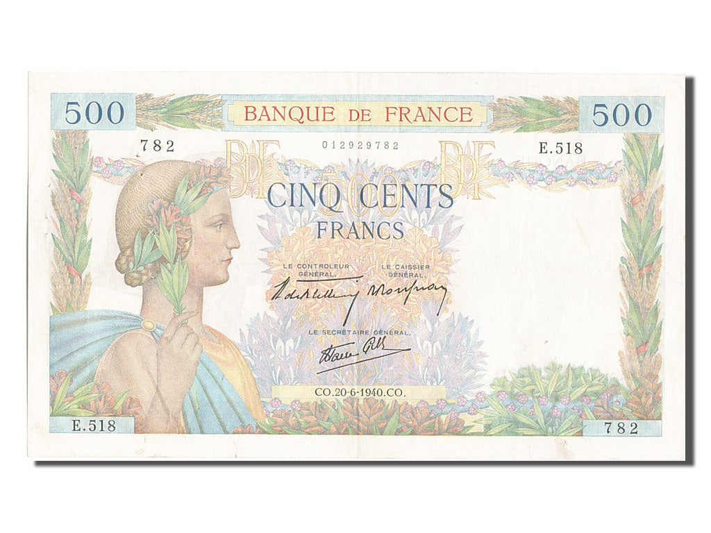 Banknot, Francja, 500 Francs, La Paix, 1940, 1940-06-20, EF(40-45)