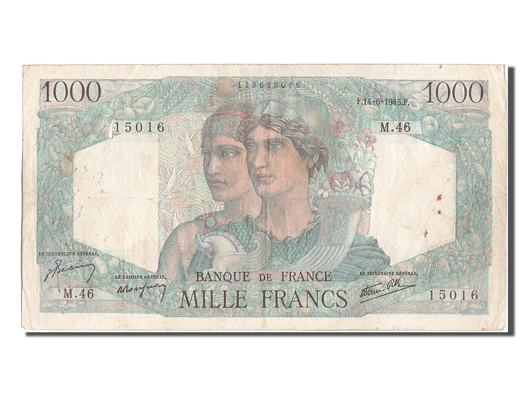 Banknote, France, 1000 Francs, 1 000 F 1945-1950 ''Minerve et Hercule'', 1945