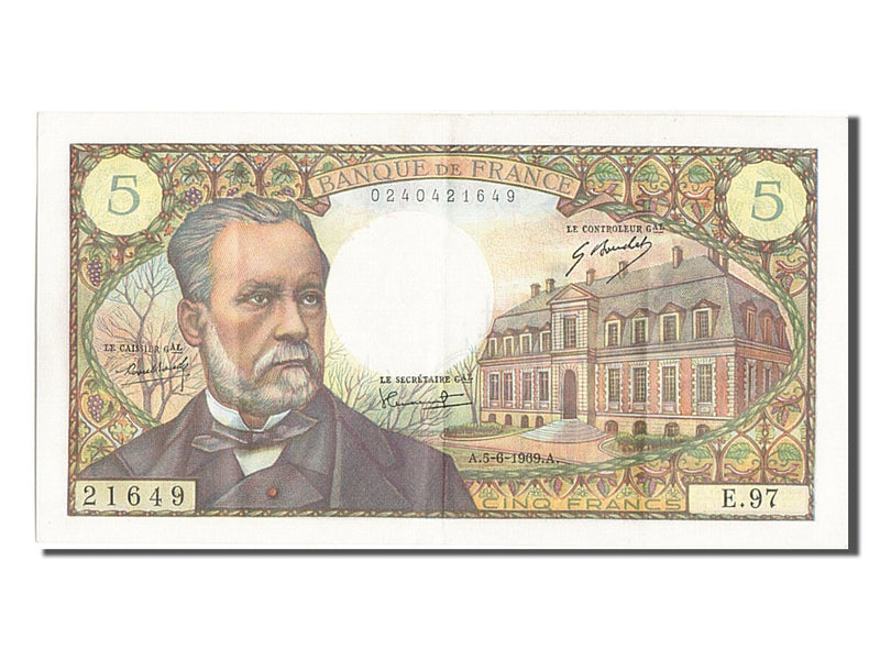 フランス、5 フラン、5 F 1966-1970 ''パスツール''、1969 Billet France 5 Francs 5 F 1966-1970 ''Pasteur'' 1969 1969-06-05