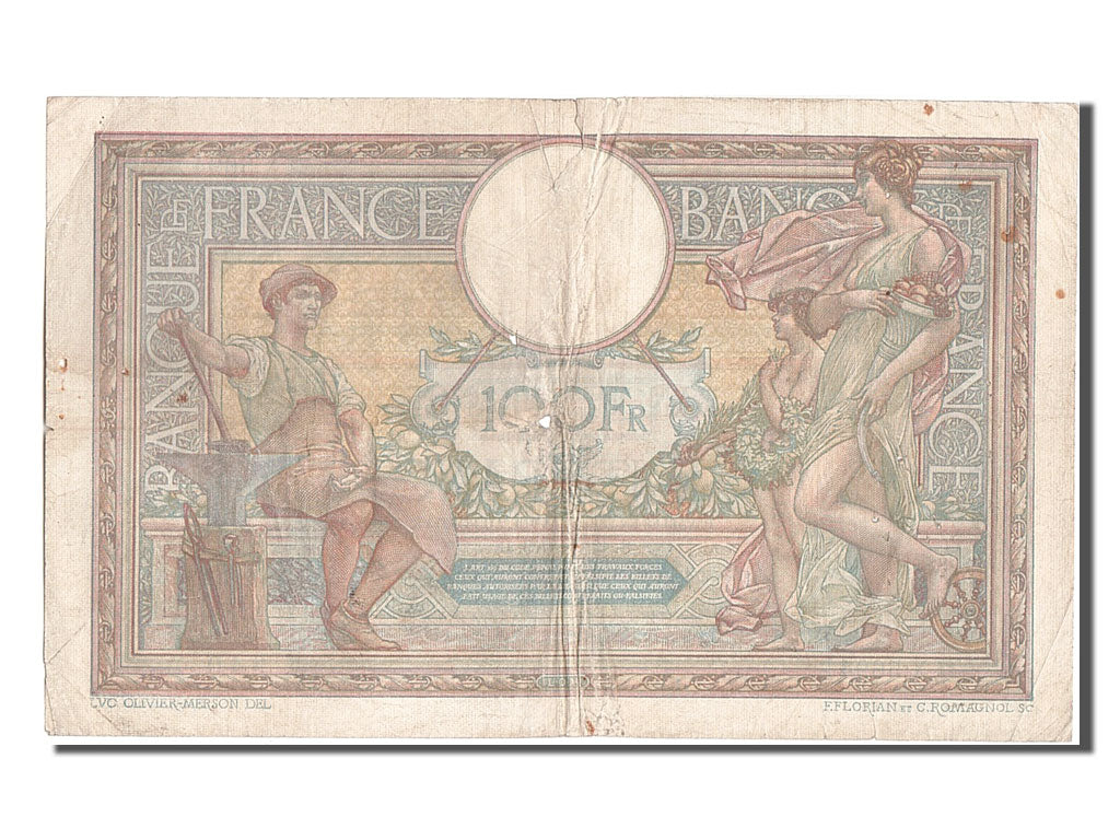 Banknote, France, 100 Francs, 100 F 1908-1939 ''Luc Olivier Merson'', 1919