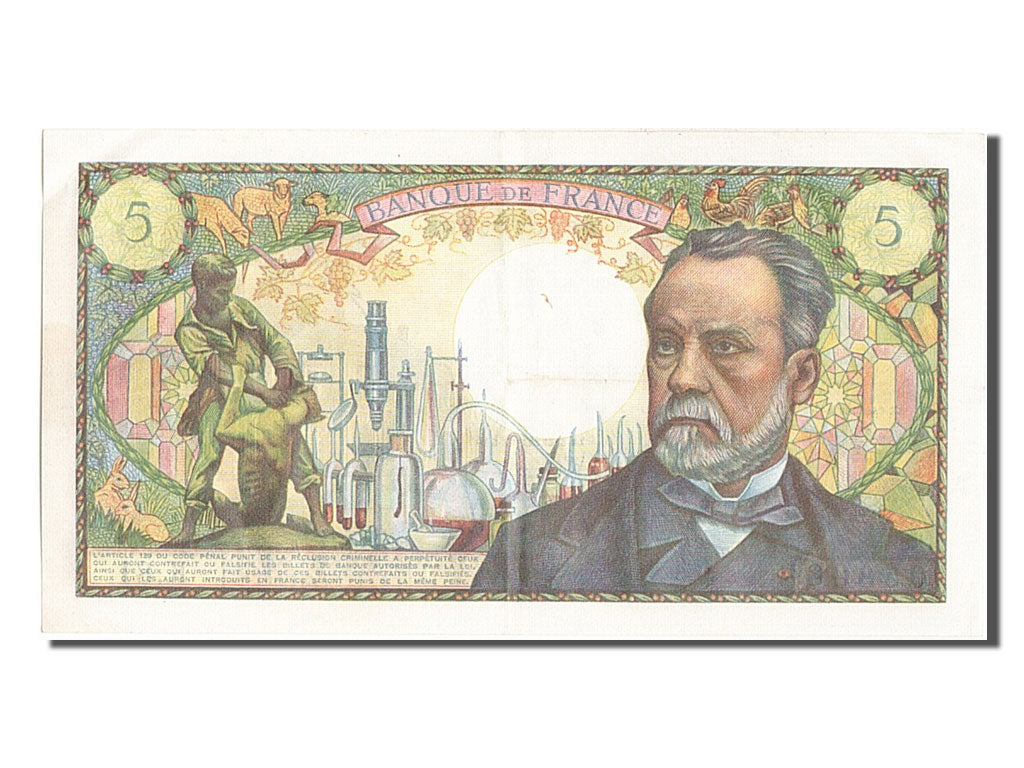 Banknot, Francja, 5 Francs, Pasteur, 1968, 1968-08-01, AU(55-58), Fayette:61.08