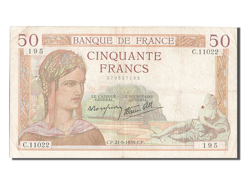 Banknote, France, 50 Francs, 50 F 1934-1940 ''Cérès'', 1939, 1939-09-21