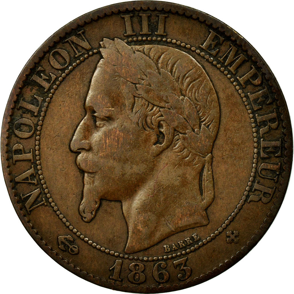Moneda, Francia, Napoleon III, Napoléon III, 5 Centimes, 1863, Strasbourg, BC+