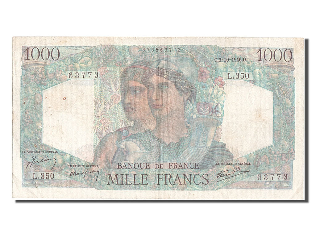Banconote, Francia, 1000 Francs, 1 000 F 1945-1950 ''Minerve et Hercule'', 1946