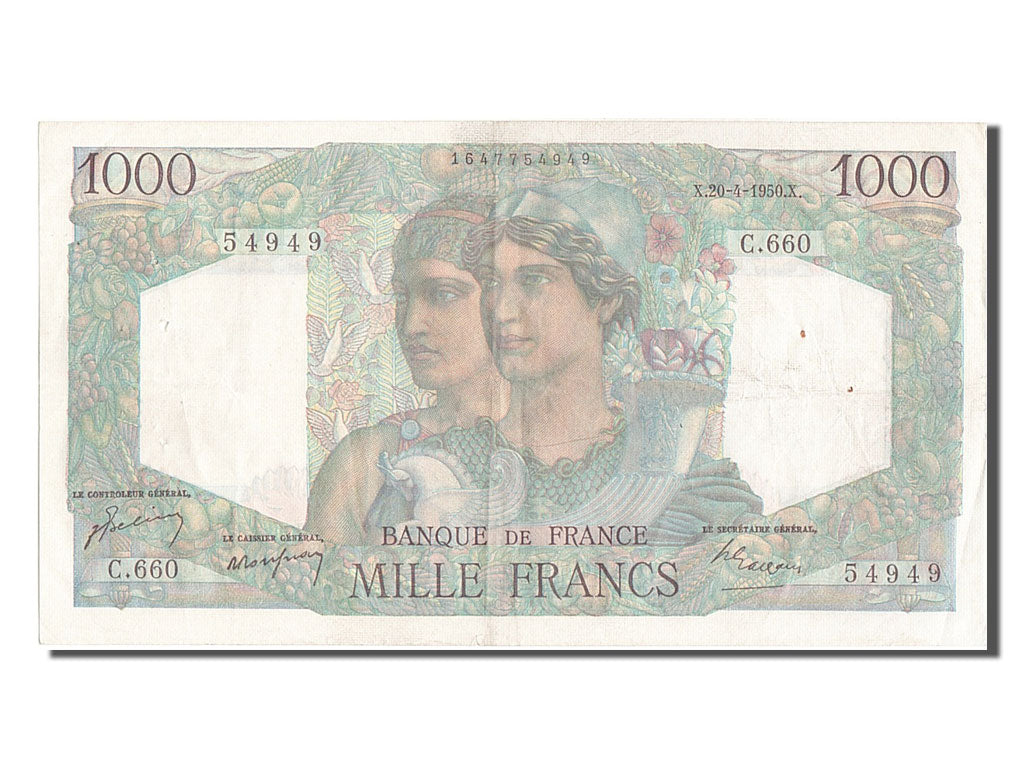 Geldschein, Frankreich, 1000 Francs, 1 000 F 1945-1950 ''Minerve et Hercule''