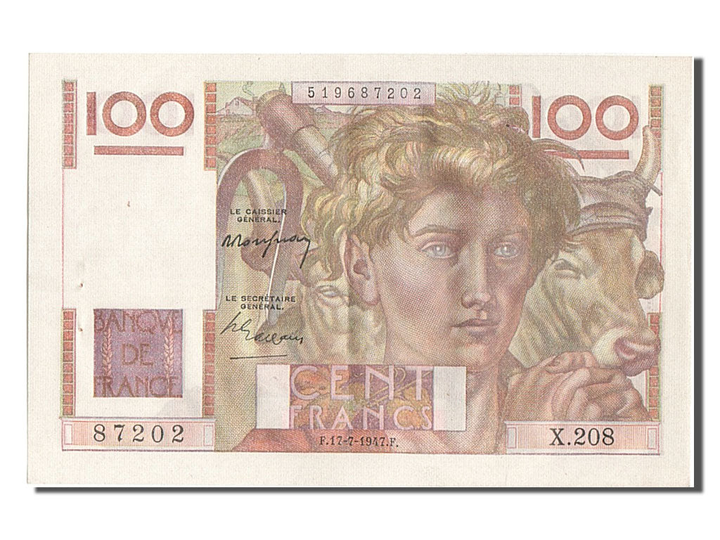 Billete, Francia, 100 Francs, 100 F 1945-1954 ''Jeune Paysan'', 1947