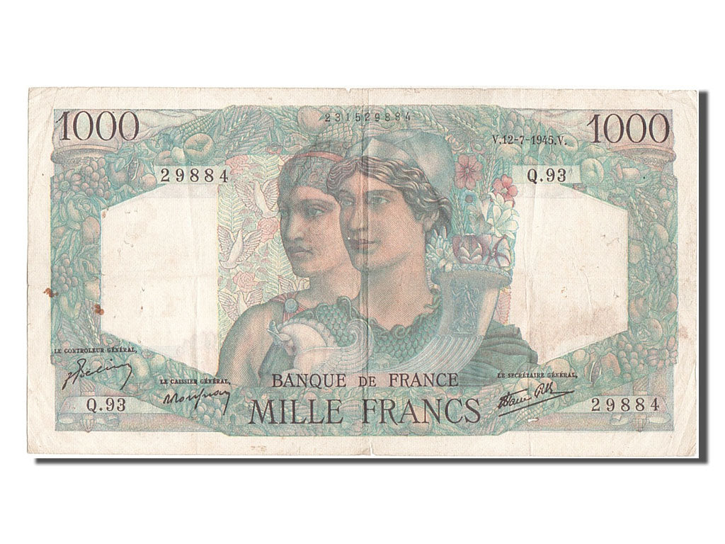 Banconote, Francia, 1000 Francs, 1 000 F 1945-1950 ''Minerve et Hercule'', 1945