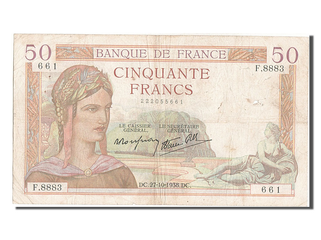 Banknote, France, 50 Francs, 50 F 1934-1940 ''Cérès'', 1938, 1938-10-27