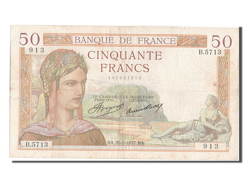 Geldschein, Frankreich, 50 Francs, 50 F 1934-1940 ''Cérès'', 1937, 1937-02-25