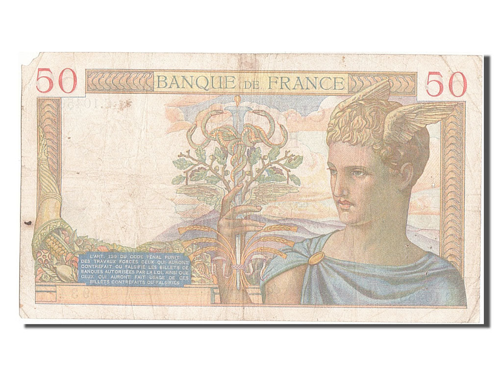 Banknot, Francja, 50 Francs, Cérès, 1939, 1939-06-22, VF(20-25)