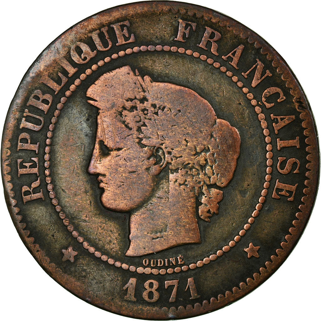 Coin, France, Cérès, 5 Centimes, 1871, Bordeaux, VF(20-25), Bronze
