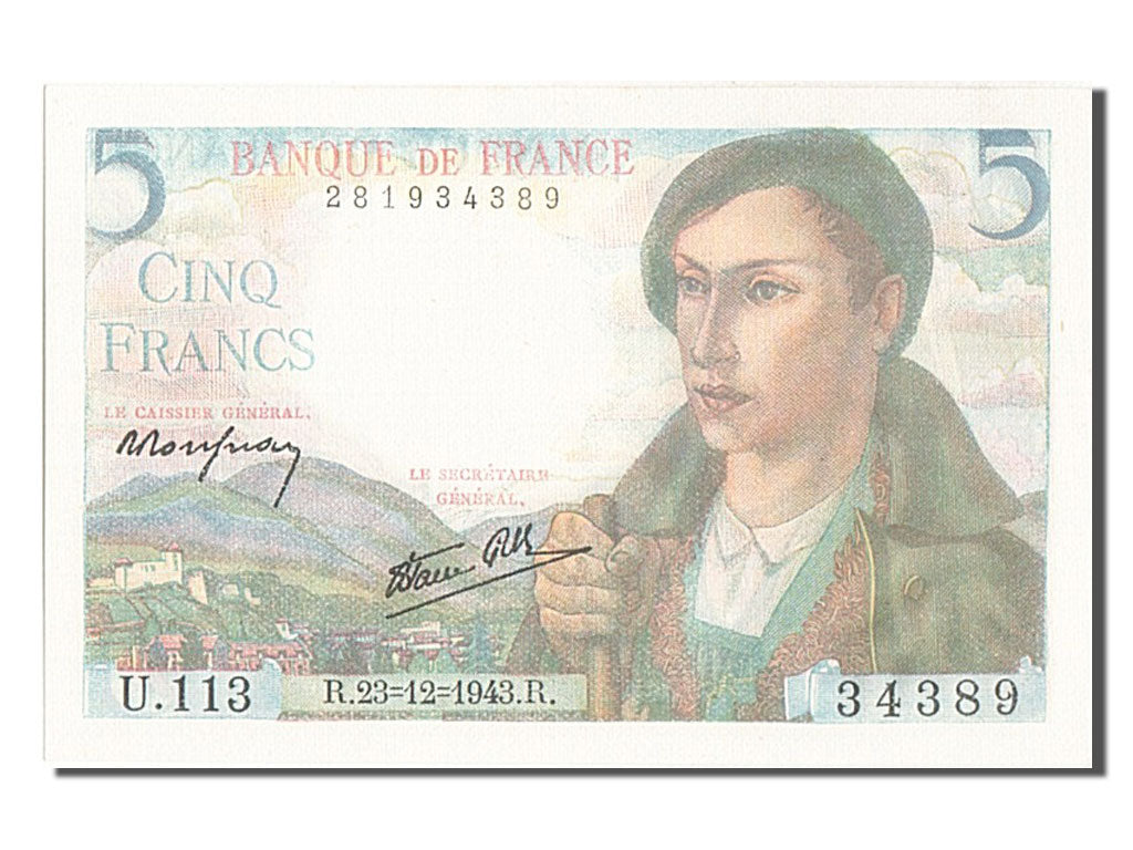 Banknote, France, 5 Francs, 5 F 1943-1947 ''Berger'', 1943, 1943-12-23