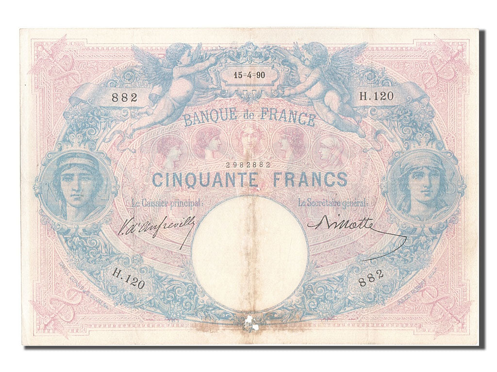 Banconote, Francia, 50 Francs, 50 F 1889-1927 ''Bleu et Rose'', 1890
