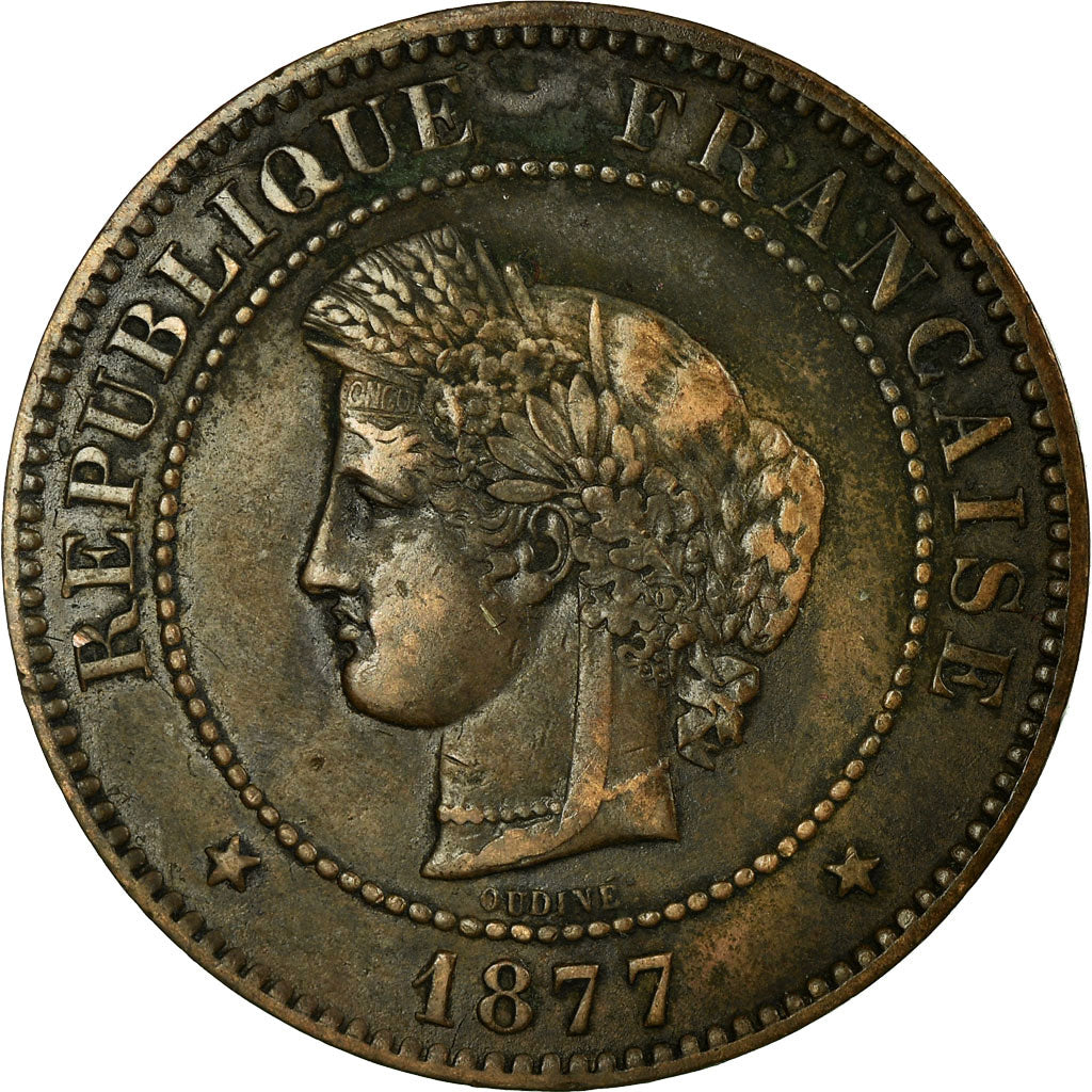 Moneda, Francia, Cérès, 5 Centimes, 1877, Bordeaux, MBC+, Bronce, Gadoury:157a