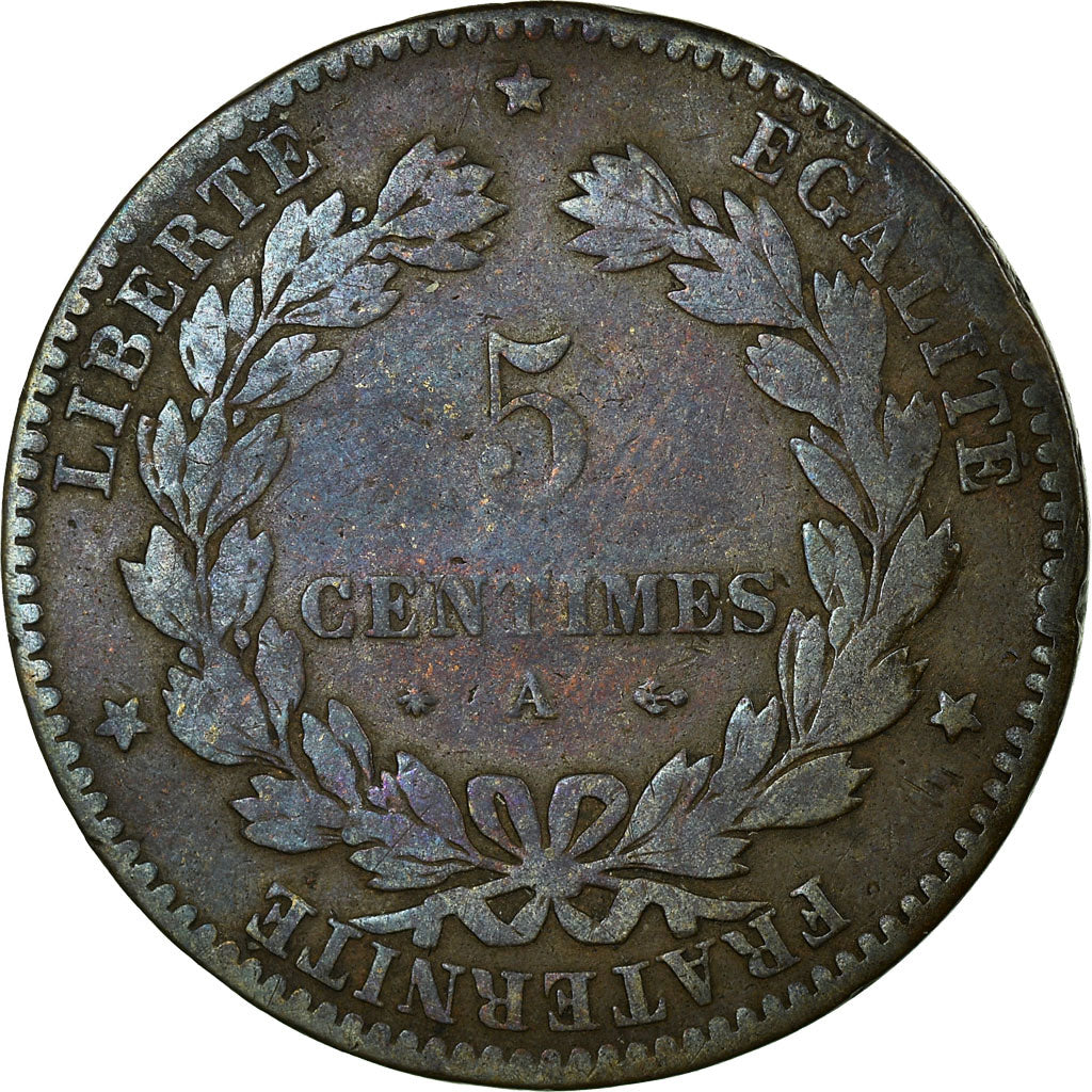 Moneta, Francia, Cérès, 5 Centimes, 1878, Paris, MB+, Bronzo, Gadoury:157a