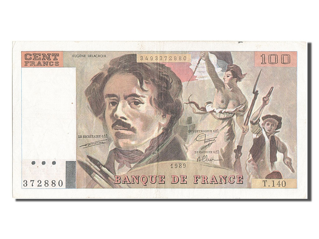 Billete, Francia, 100 Francs, 100 F 1978-1995 ''Delacroix'', 1989, MBC