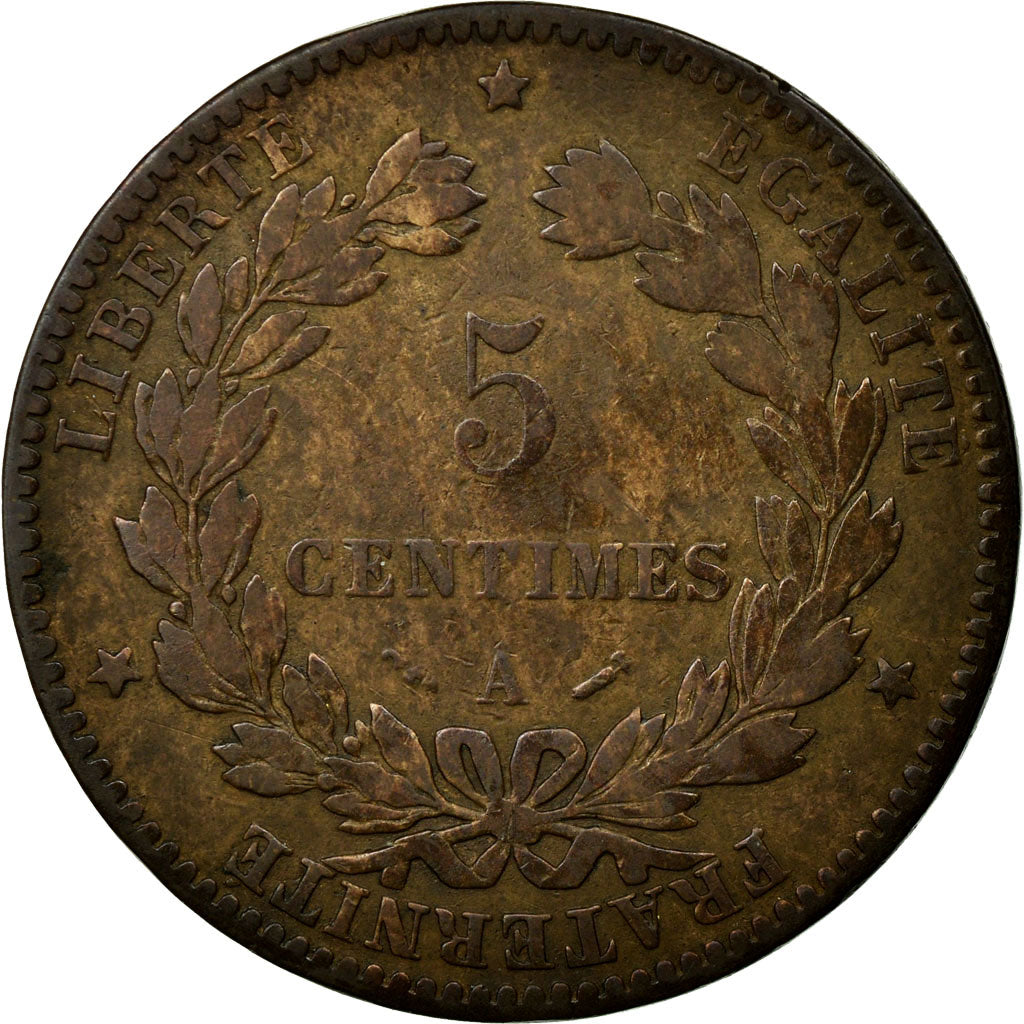 Moneta, Francia, Cérès, 5 Centimes, 1880, Paris, MB+, Bronzo, Gadoury:157a