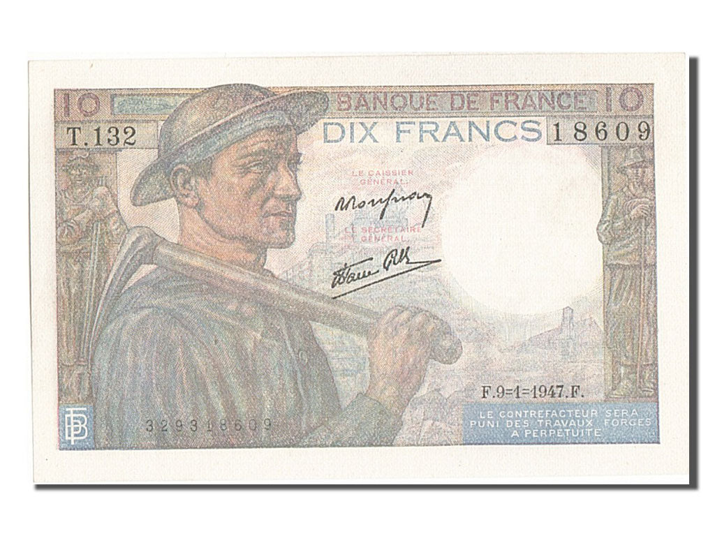 Biljet, Frankrijk, 10 Francs, 10 F 1941-1949 ''Mineur'', 1947, 1947-01-09