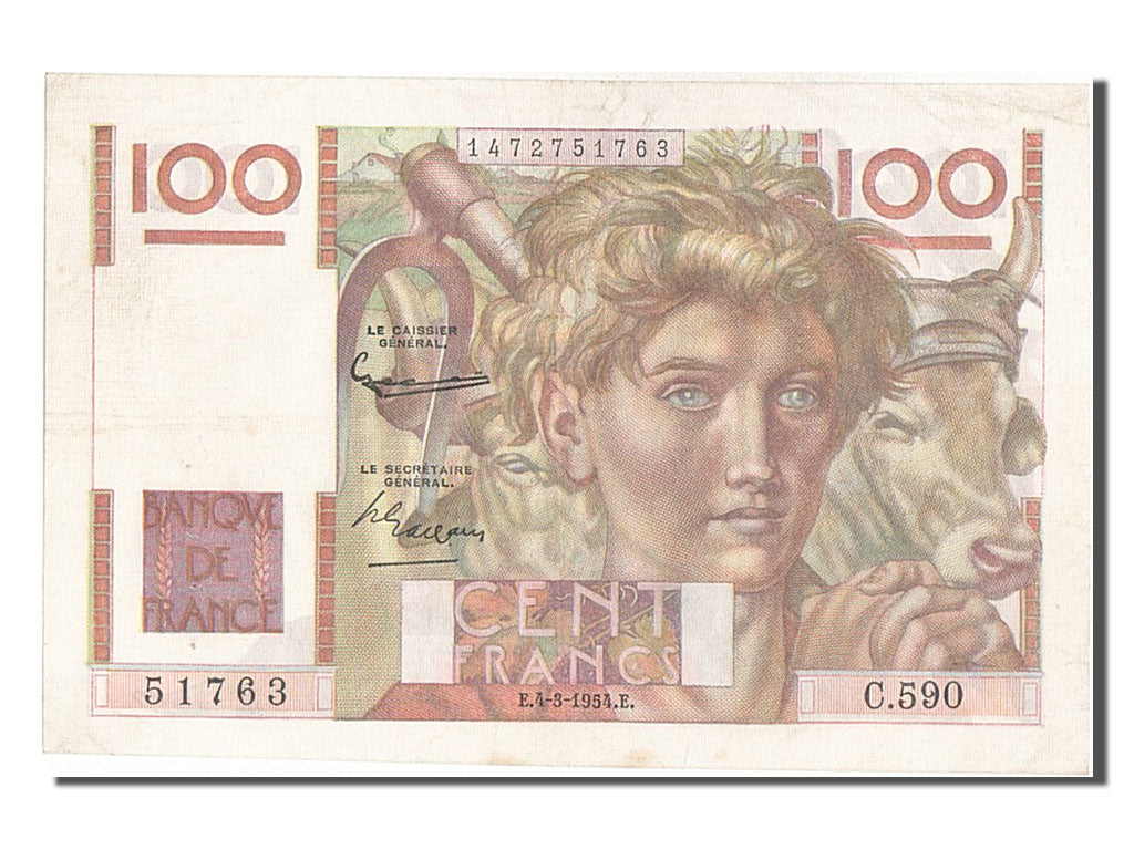 Banknote, France, 100 Francs, 100 F 1945-1954 ''Jeune Paysan'', 1954