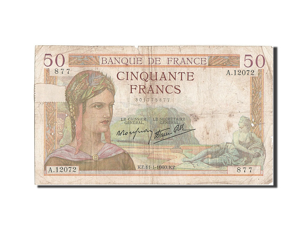 Banknote, France, 50 Francs, 50 F 1934-1940 ''Cérès'', 1940, 1940-01-11
