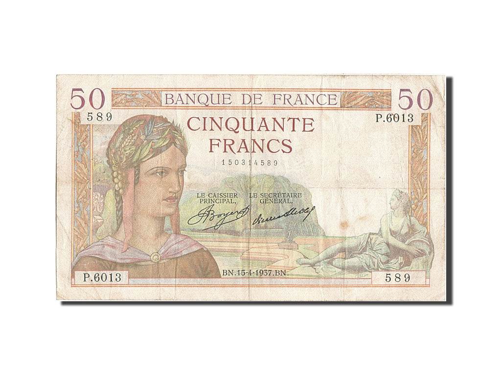 Banknot, Francja, 50 Francs, Cérès, 1937, 1937-04-15, VF(20-25)