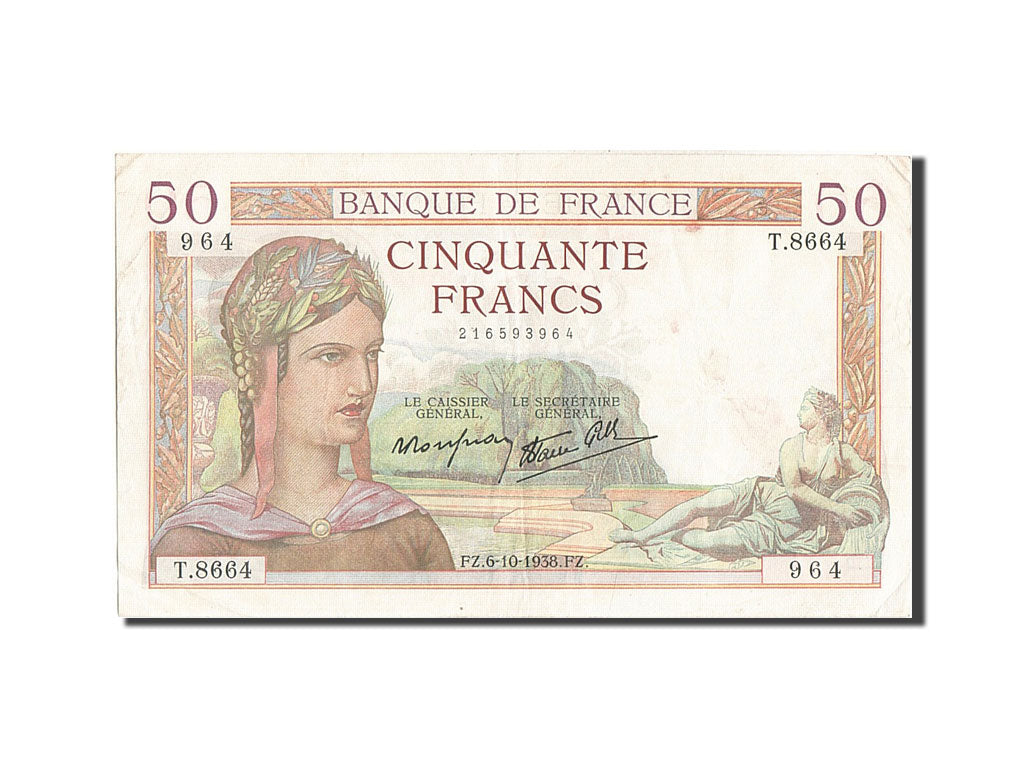Banknote, France, 50 Francs, 50 F 1934-1940 ''Cérès'', 1938, 1938-10-06