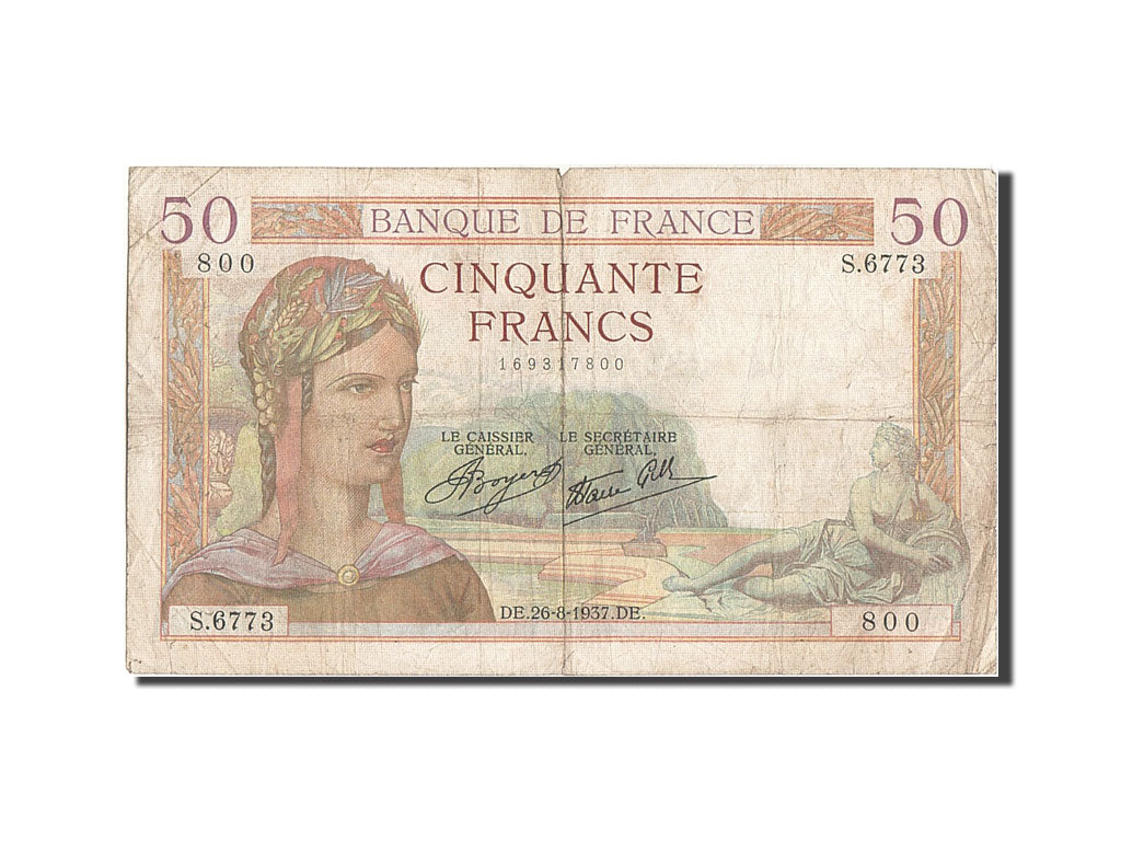 Geldschein, Frankreich, 50 Francs, 50 F 1934-1940 ''Cérès'', 1937, 1937-08-26