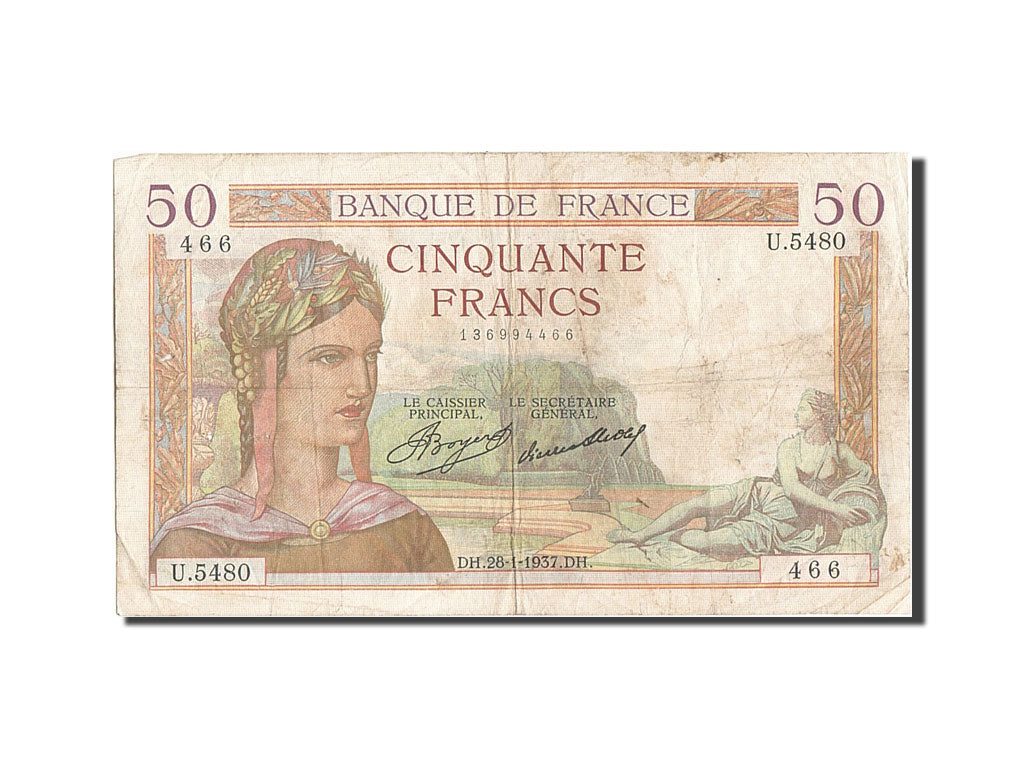 Banknot, Francja, 50 Francs, Cérès, 1937, 1937-01-28, VF(20-25)