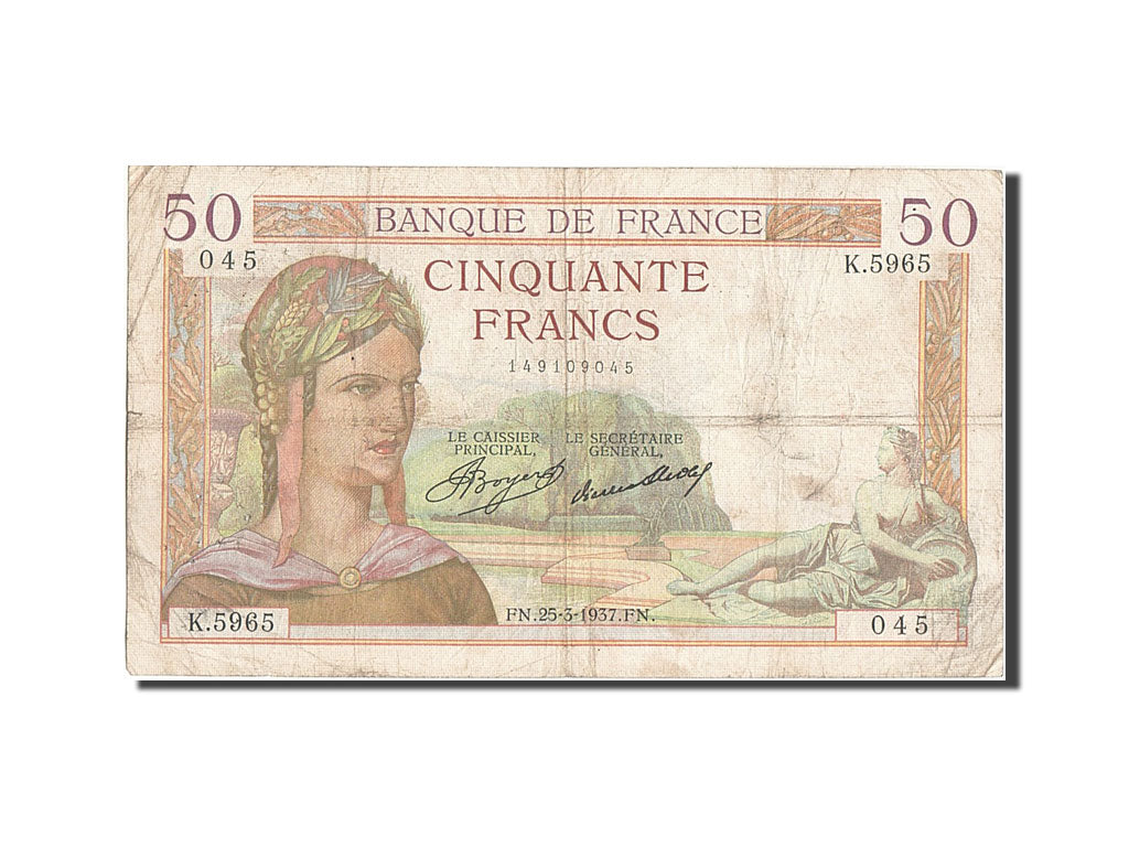 Geldschein, Frankreich, 50 Francs, 50 F 1934-1940 ''Cérès'', 1937, 1937-03-25