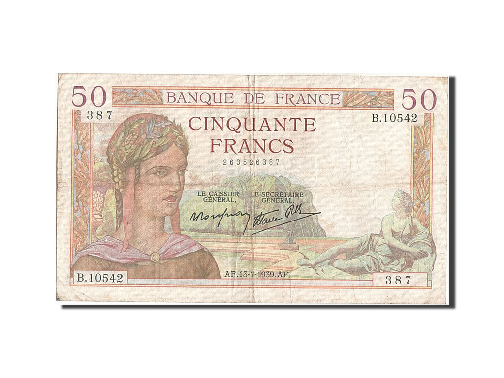 Banknote, France, 50 Francs, 50 F 1934-1940 ''Cérès'', 1939, 1939-07-13