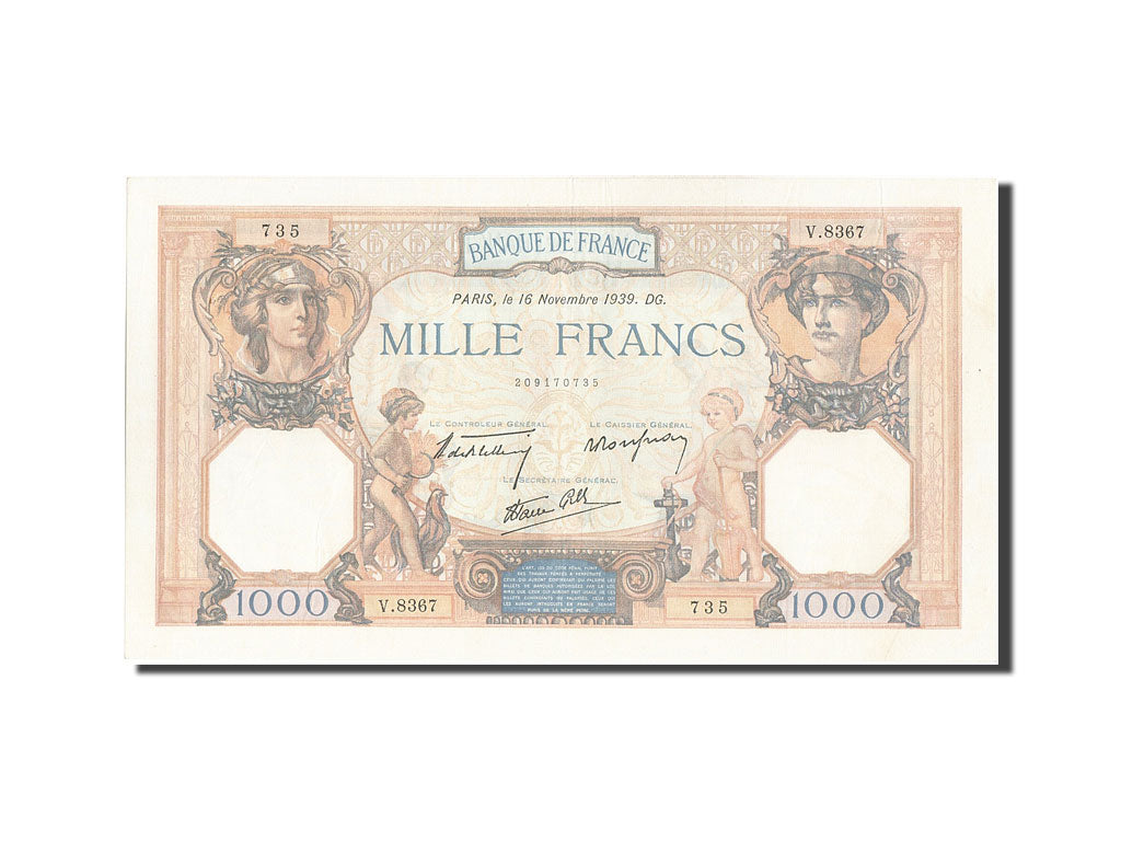Banconote, Francia, 500 Francs, 1 000 F 1927-1940 ''Cérès et Mercure'', 1939