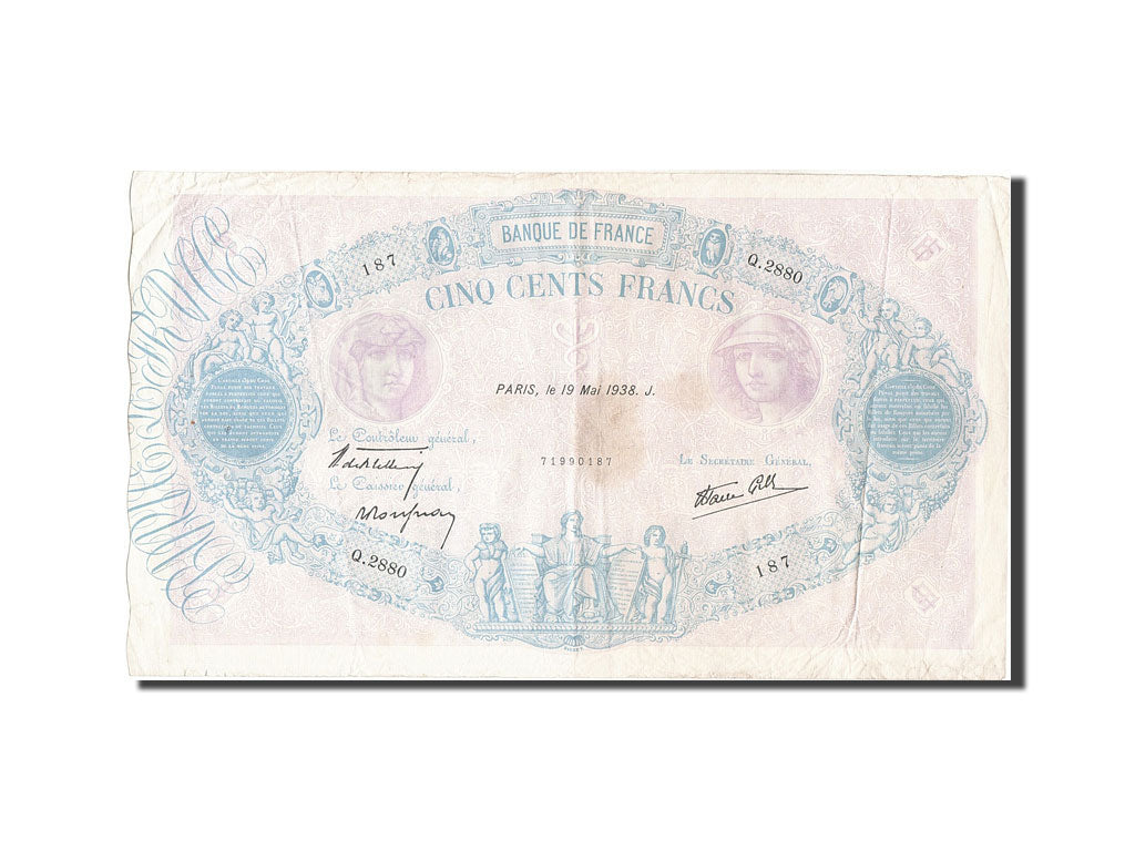 Biljet, Frankrijk, 500 Francs, 500 F 1888-1940 ''Bleu et Rose'', 1938