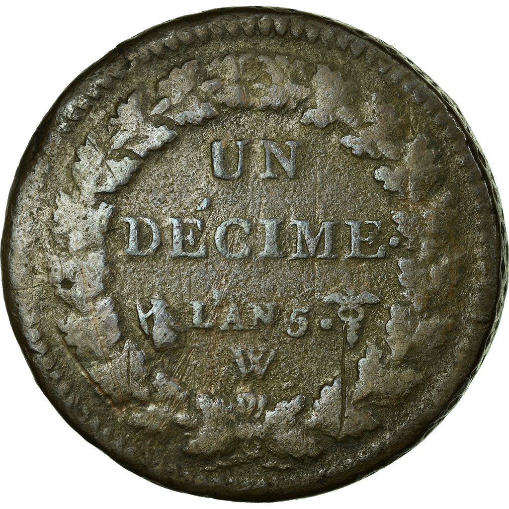 Coin, France, Dupré, Decime, 1797, Lille, VF(20-25), Bronze, Gadoury:187